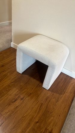 White  cream color Boucle Upholstered Ottoman Stool
