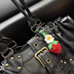 Crochet strawberry keychain