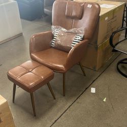 Jodyne Faux Leather Wingback Accent Chairs With Ottoman