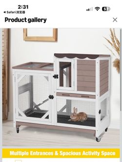 New in box Aivituvin Rabbit Cage Indoor Bunny Hutch on Wheels Outdoor 2 Story Wood Guinea Pig House with 2 Deeper Pull Out Trays , Air7013-BW