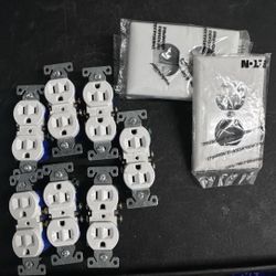8x New Duplex Electrical Outlets + 8 Wall Plates N-1 Set