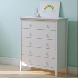 Simplicity Wood 5-Drawer Chest, Kids Bedroom Dresser, Anti-Tip Safety, Metal Glides, Wooden Knobs, Brazilian Pine and Veneers, White   97 $150