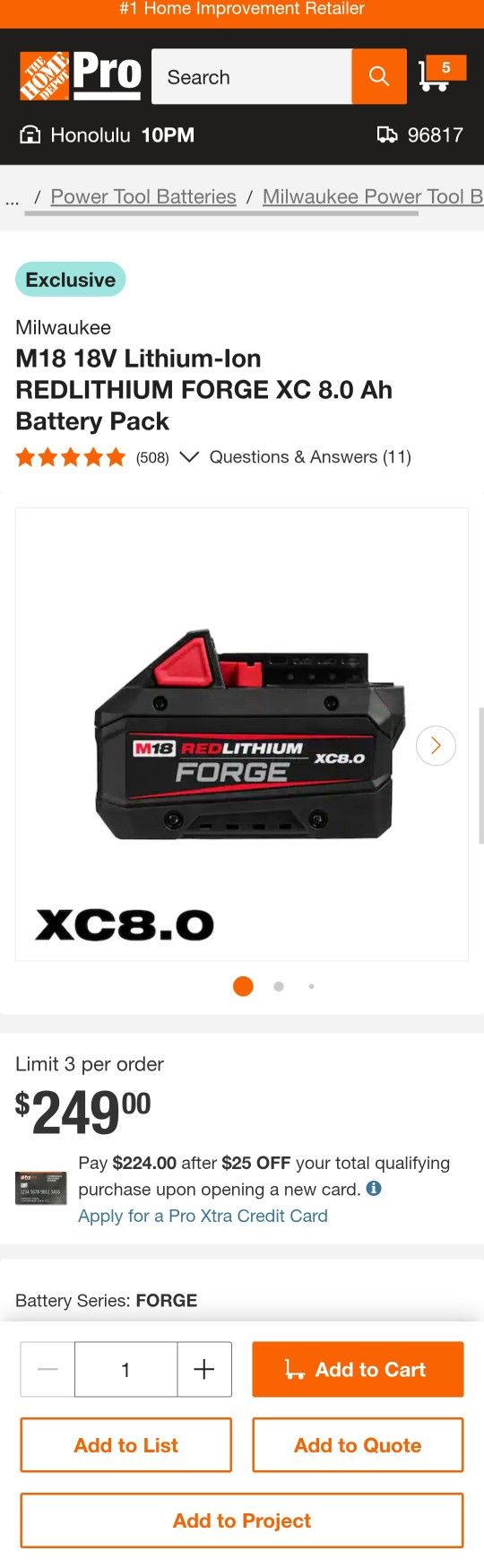 Milwaukee M18 Forge XC8.0 Battery