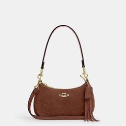 Coach CCE42 Teri Mini Crossbody/Shoulder Bag In Suede Gold/Vintage Brown NWT