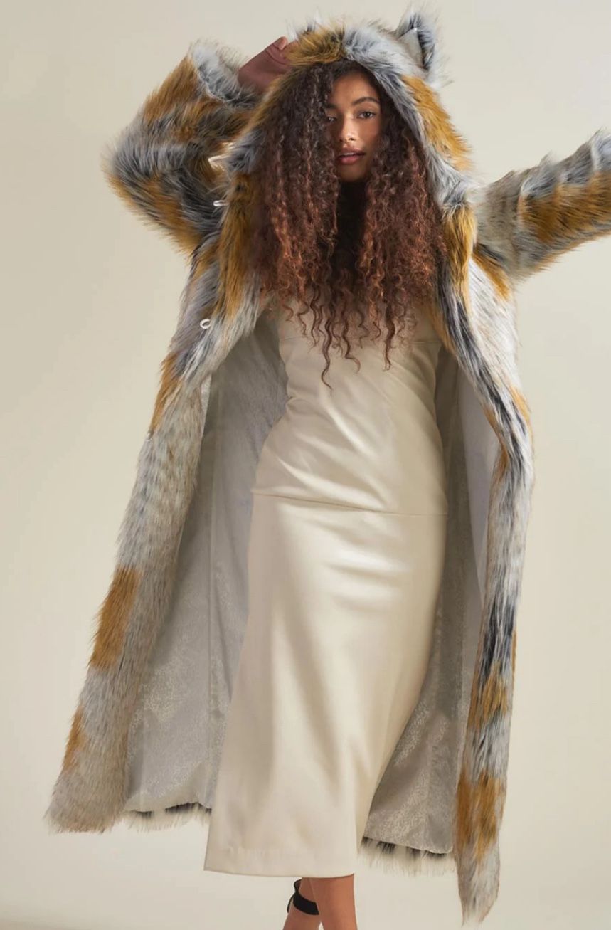 Winter Festival Fur Jacket Winter Rave Outfits Fiber Optic Light - Main Image