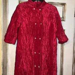 Vintage Red Velvet Quilted Robe Housecoat 1960s Flaws Size 12