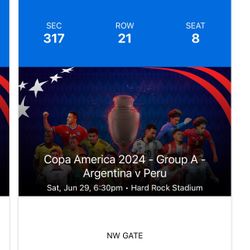 COPA AMÉRICA ARGENTINA VS PERU @Miami 2 Tickets 