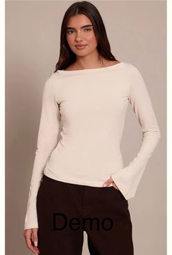 PrettyLittleThing Soft Cotton Boat Neck Flared Long Sleeve Top - Oatmeal (UK8/Small)