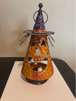 Metal Jack-o'-Lantern Witch Tea Light Candle Holder