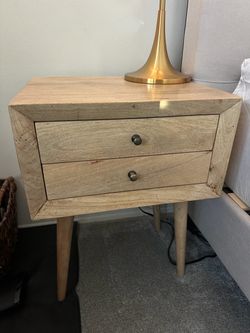 Mid-Century Modern Wood Nightstand 2 Drawers