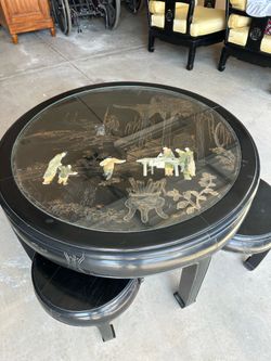 Antique Asian teak table & stools