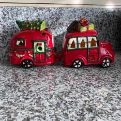 Pier One Ceramic Lighted Truck And Christans Trailer