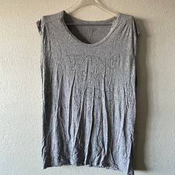 Womens Gray Texting Is My Cardio Runs Big Loose Fit Long Muscle Tank Top, Size L