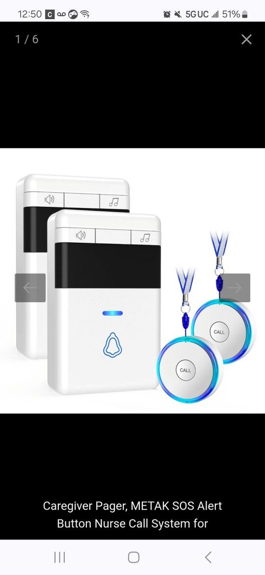 Caregiver Pager, METAK SOS Alert Button Nurse Call System for Seniors, Patients, Disabled or Elderly Monitoring at Home with 58 Chimes and up to 120dB