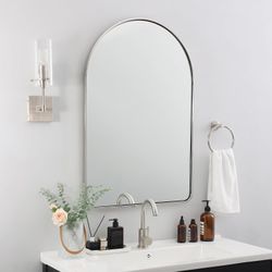 20x30 Arch Mirror, Brushed Nickel Bathroom Mirror, Wall-Mounted Vertical 1" Deep