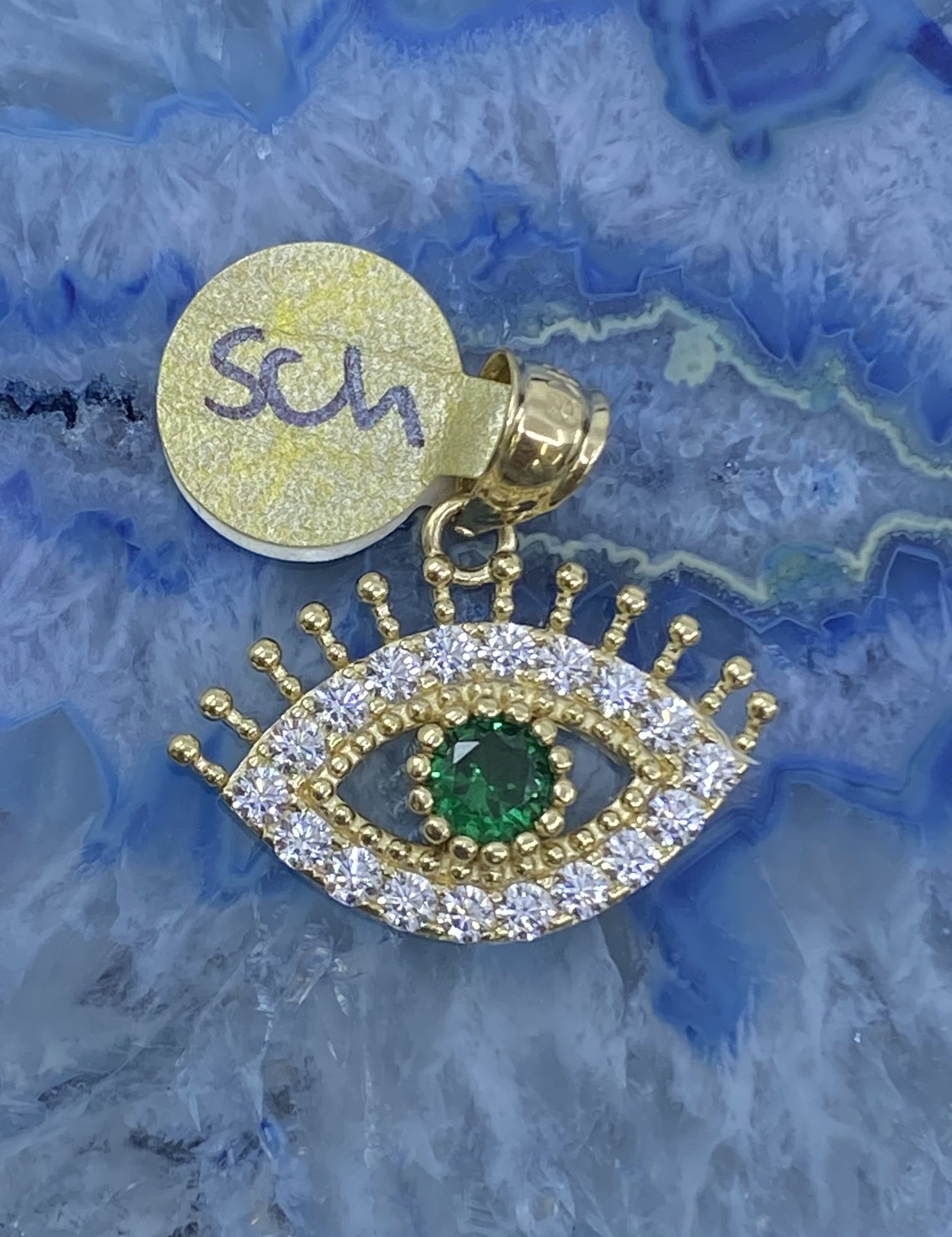 $475 Yellow Gold W Zirconia Eye Charm Pendant