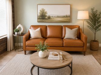 Modern Camel Faux Leather Sofa