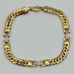 14k solid yellow gold fashion 0.1 CTW Natural Diamond Cuban unisex 7.5” bracelet 6mm