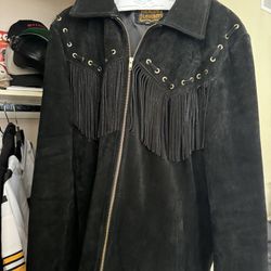 Leather Country Western Fringe Jacket XL