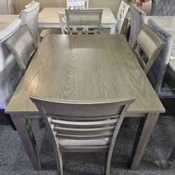 Brand New Gray Dining Table (48"×30"×30"H) + 4 Gray Linen Chairs