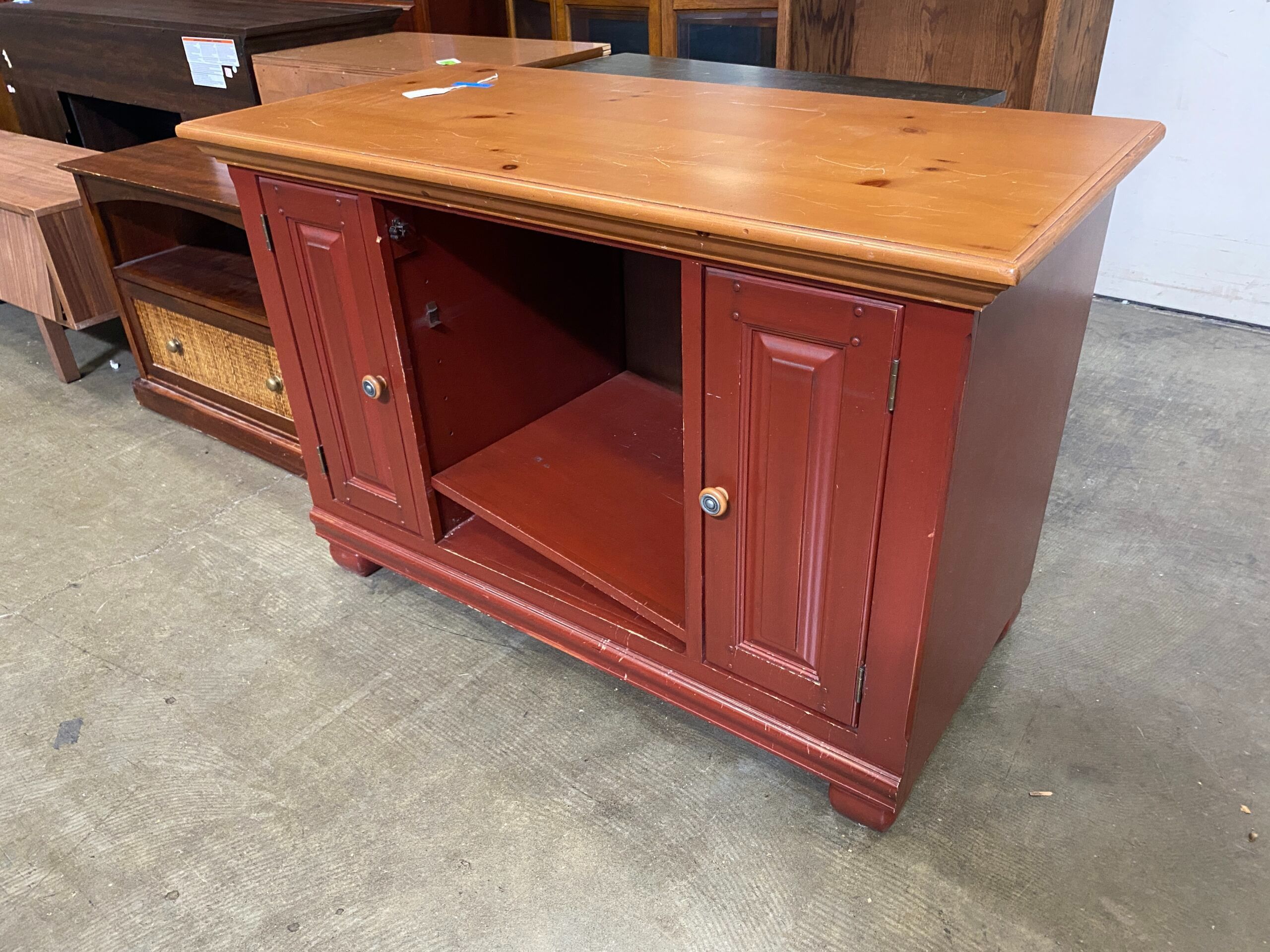 Cherry Finished Buffet with Knotty Pine Top and 2 Cupboards