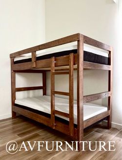 Twin Twin Bunk Bed and 2 Memory Foam Mattresses