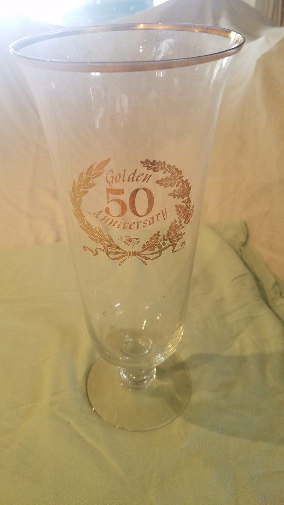 Tall Glass Flower Vase .patterned 50th  Golden Anniversary.  Woodlandhills,ca 