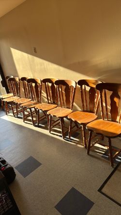 Dining natural wood chairs 40 years old excellent condition. 8 chairs set