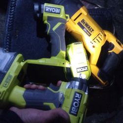 DeWalt Sawzaw Nd Ryobi Battery w/ 3 Separate Attachments Compact Drill - Flashlight- Charging Port 