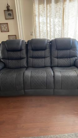 Gray Leather Reclining Sofa