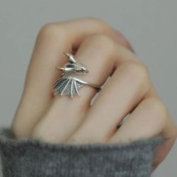 925 sterling silver women's lady's Dragon cuff ring Free Size New Gift