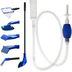 Aquarium Fish Tank Cleaning Kit Tools Algae Scrapers Set 5 in 1 & Fish Tank Gravel Cleaner - Siphon Vacuum for Water Changing and Sand Cleaner (Cleane Thumbnail