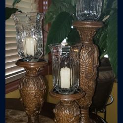 Set of 3 Wood Candle Holder