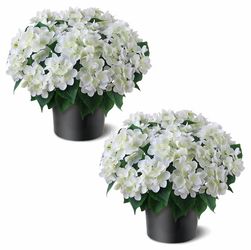 (D-18) 2 Sets Artificial Hydrangea Flower Topiary Ball Trees for Porch (White) with Pots,No Assembly Needed,Faux Silk Flower Potted Plant,for Front Do