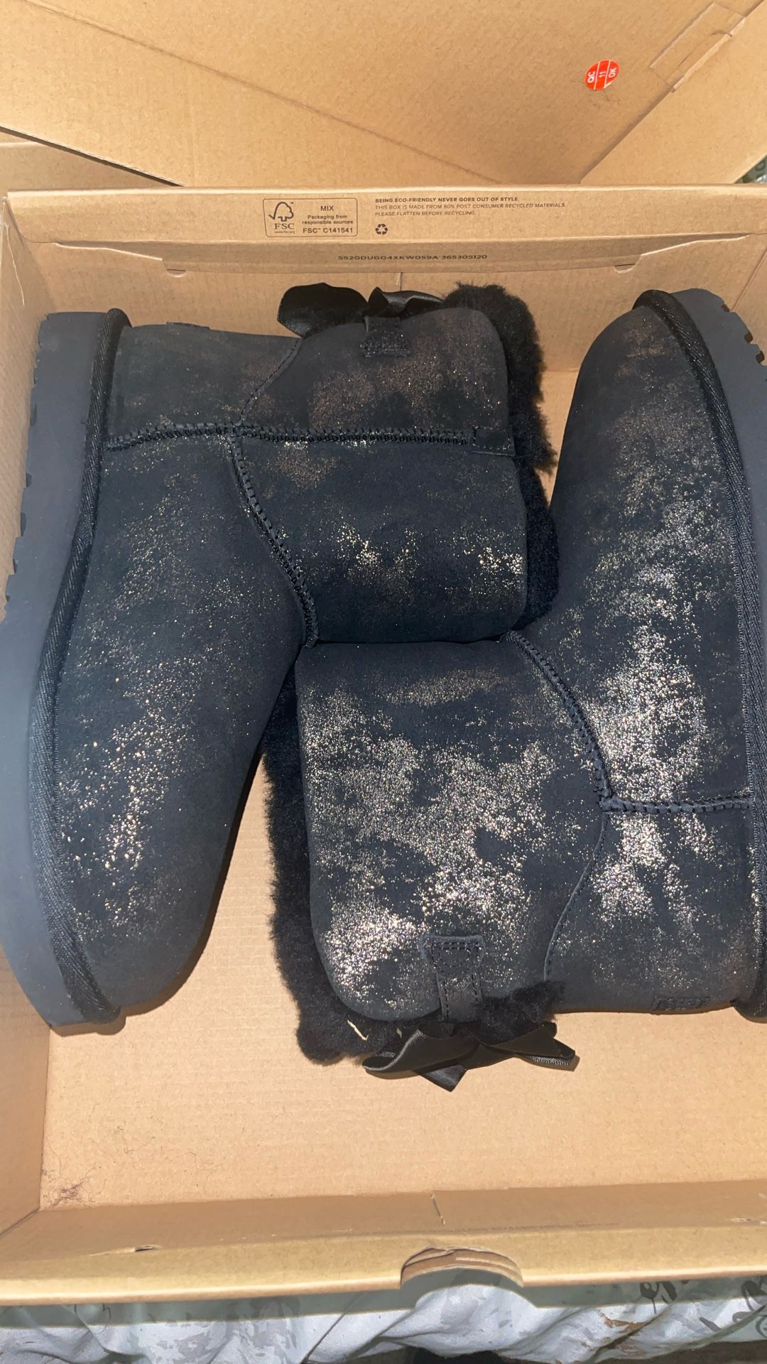 Black With Gold Mini Bailey Bow Glimmer Uggs