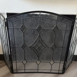 Vintage Leaded Glass Folding Fireplace Screen