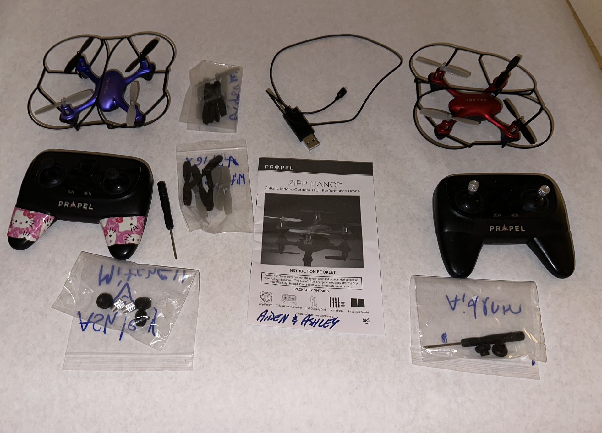 Two Propel Zipp Nano Mini Drone, wireless Controller, Usb Charging Cord, Spare Propellers And Controller Knob - Make An Offer