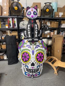 6ft Day of the Dead Inflatable Sugar Skull with Cat
