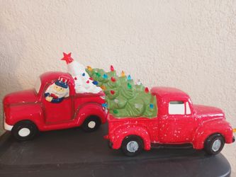 Ceramic Christmas Truck Figurines Set of 2
