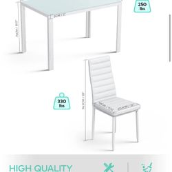 7 piece dining set glass top ding table, faux leather chairs