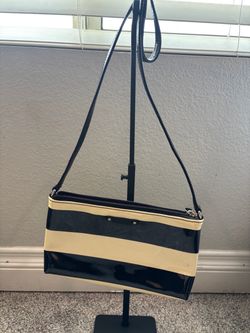 Black and Cream Striped Patent Crossbody Bag