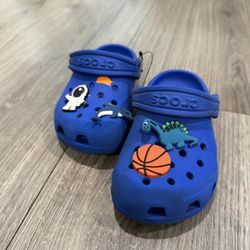 Crocs Unisex Kids Blue Shoes C9 Basketball Dinosaur Astronaut Shark
