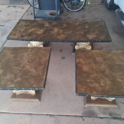 Vintage Crafted Immitation Marble Coffe Table And End Tables  With Brass And Glass Outdoir Table