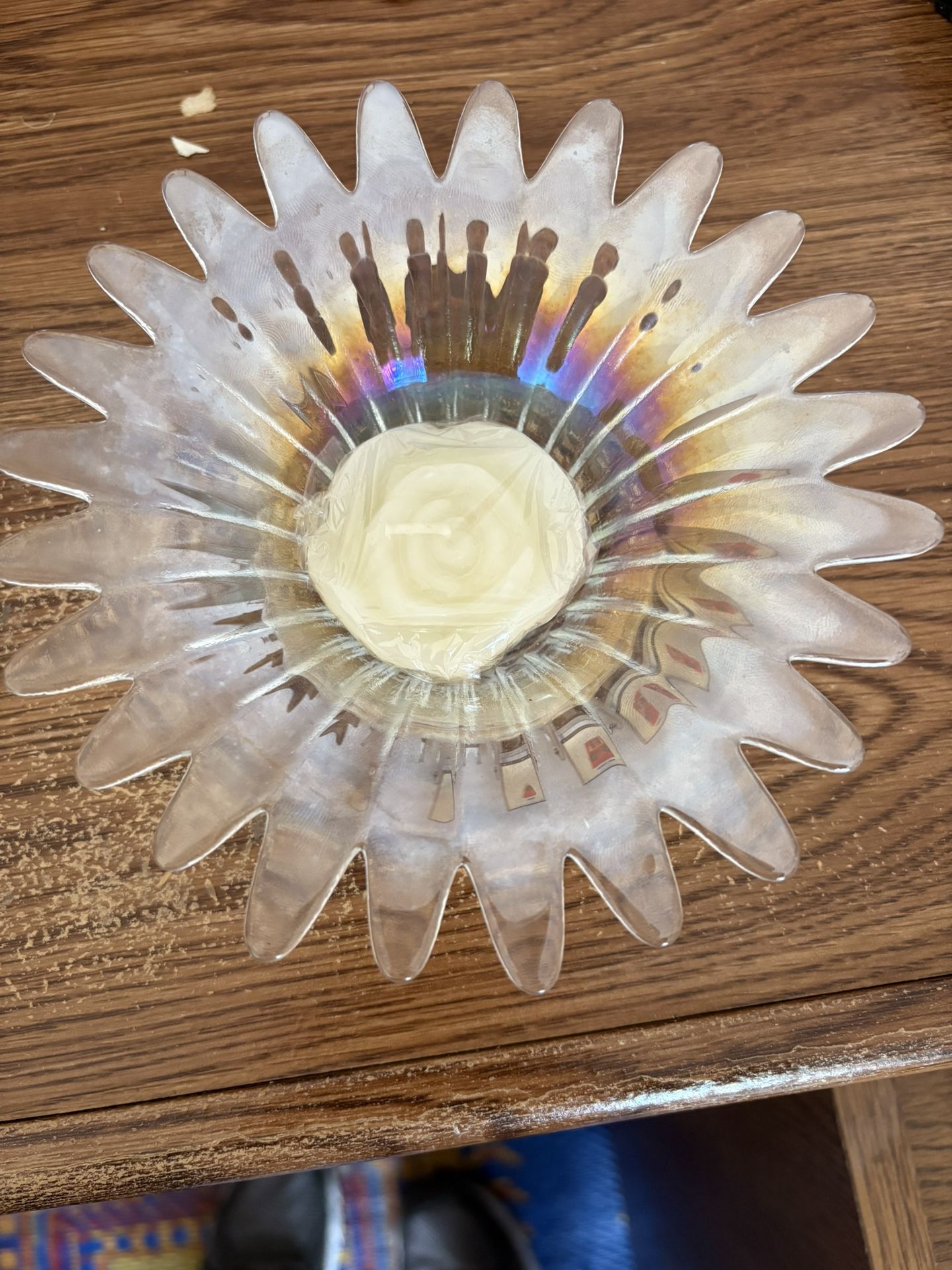 Clear, Carnival, Iridescent Glass, Flower, Art, Tea, Light Dish