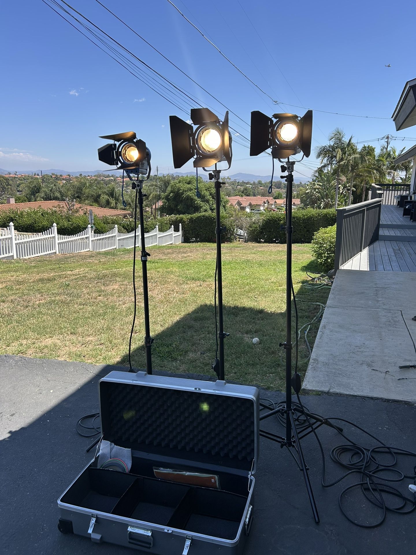 ARRI 650 Plus + 2x 300 Plus Tungsten Fresnels w/ Barn Doors, Stands, Scrims & ARRI Case – Fully Working