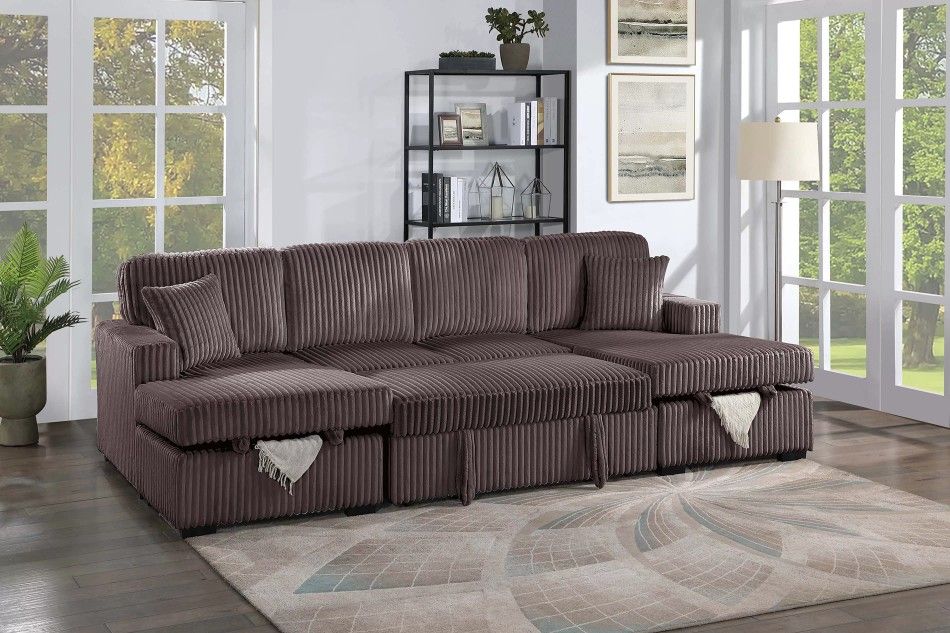 Brand New Brown Corduroy Sectional Sofa Storage Sleeper