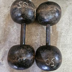 Vintage pair 50lbs Globe Circus old school dumbbells 