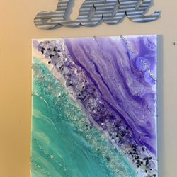  💜 Turquoise & Amethyst Geode Resin Wall Art – $125 💎