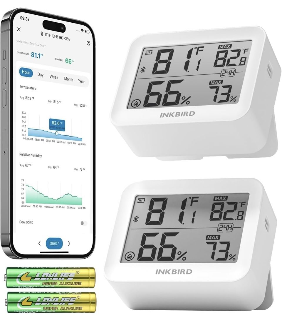 2 Pack Temperature Hygrometer Monitor Indoor Thermometer and Humidity Sensor with App Notifications Mini Bluetooth Thermometer Digital Device