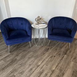 2 royal blue accent chairs from at home decore